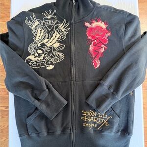 Ed Hardy Dark Hoodie with Label Detail